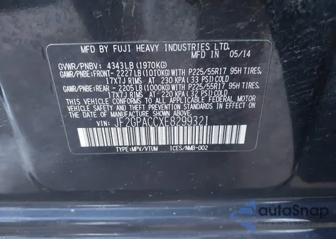 2014 Subaru Xv Crosstrek 2.0I Premium из США, поврежденный, VIN JF2GPACCXE8299321